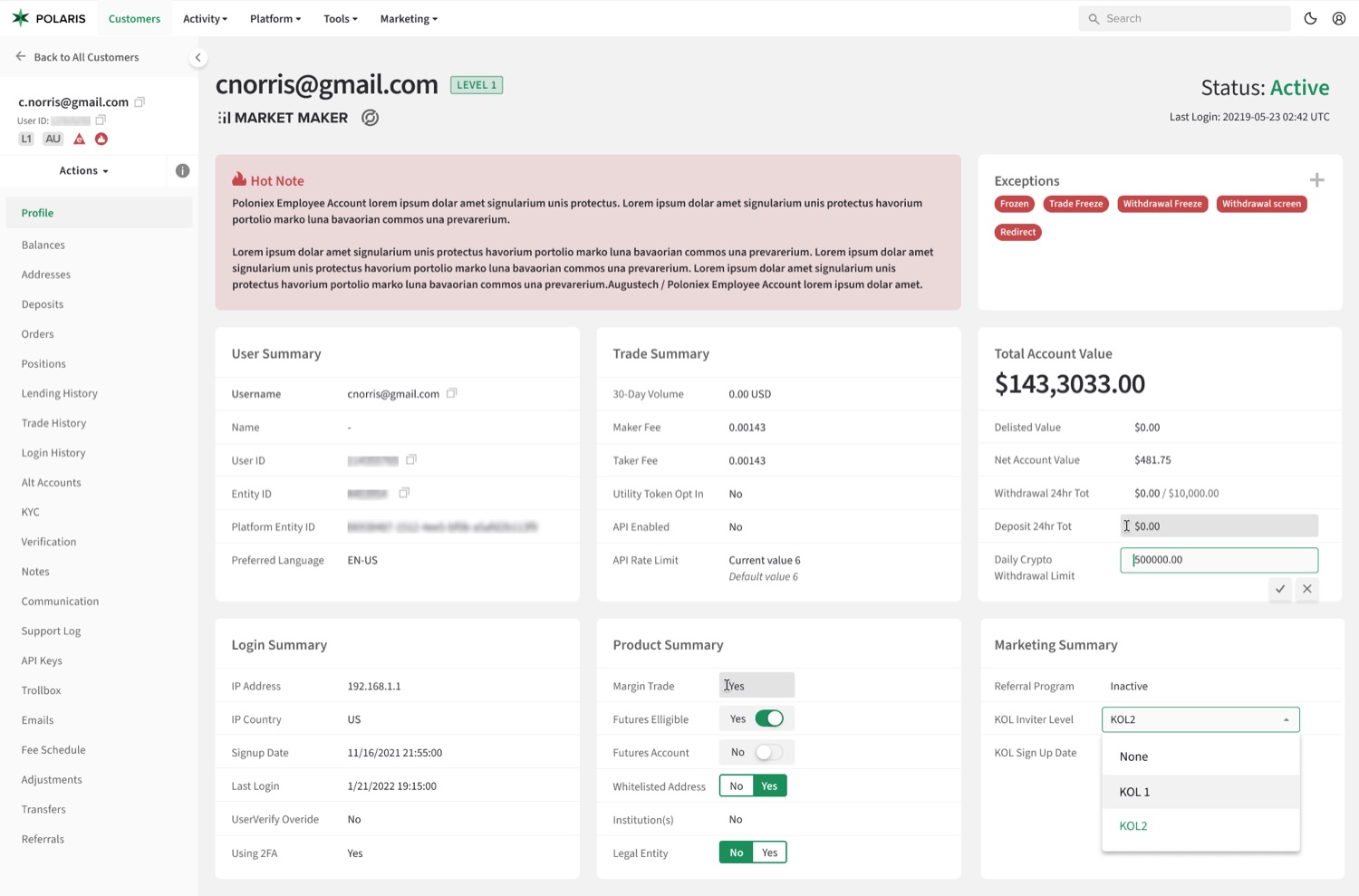 The redesigned Polaris customer profile