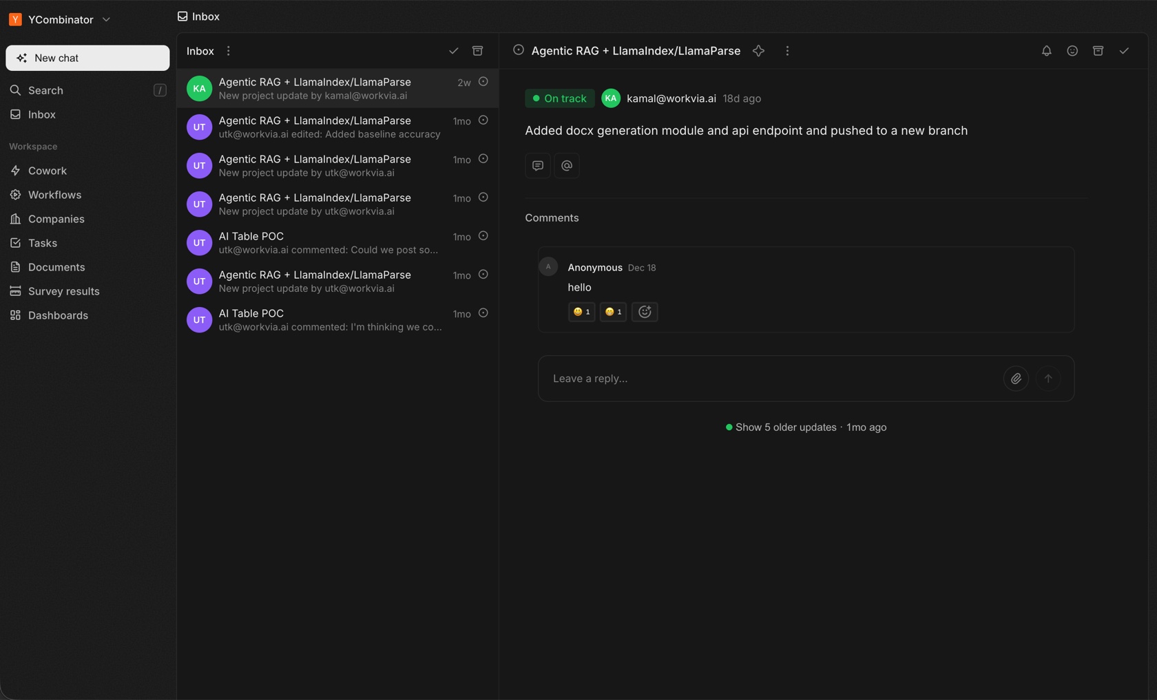 The shared inbox in Via