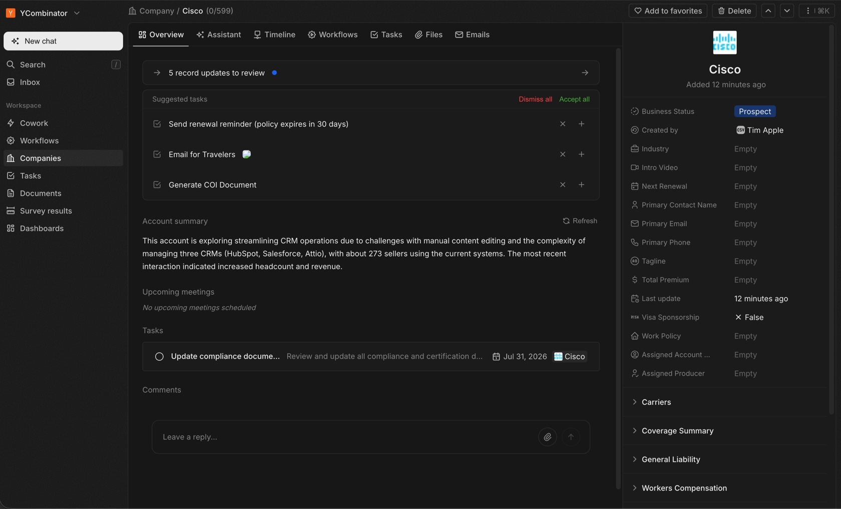 An enriched account record in Via